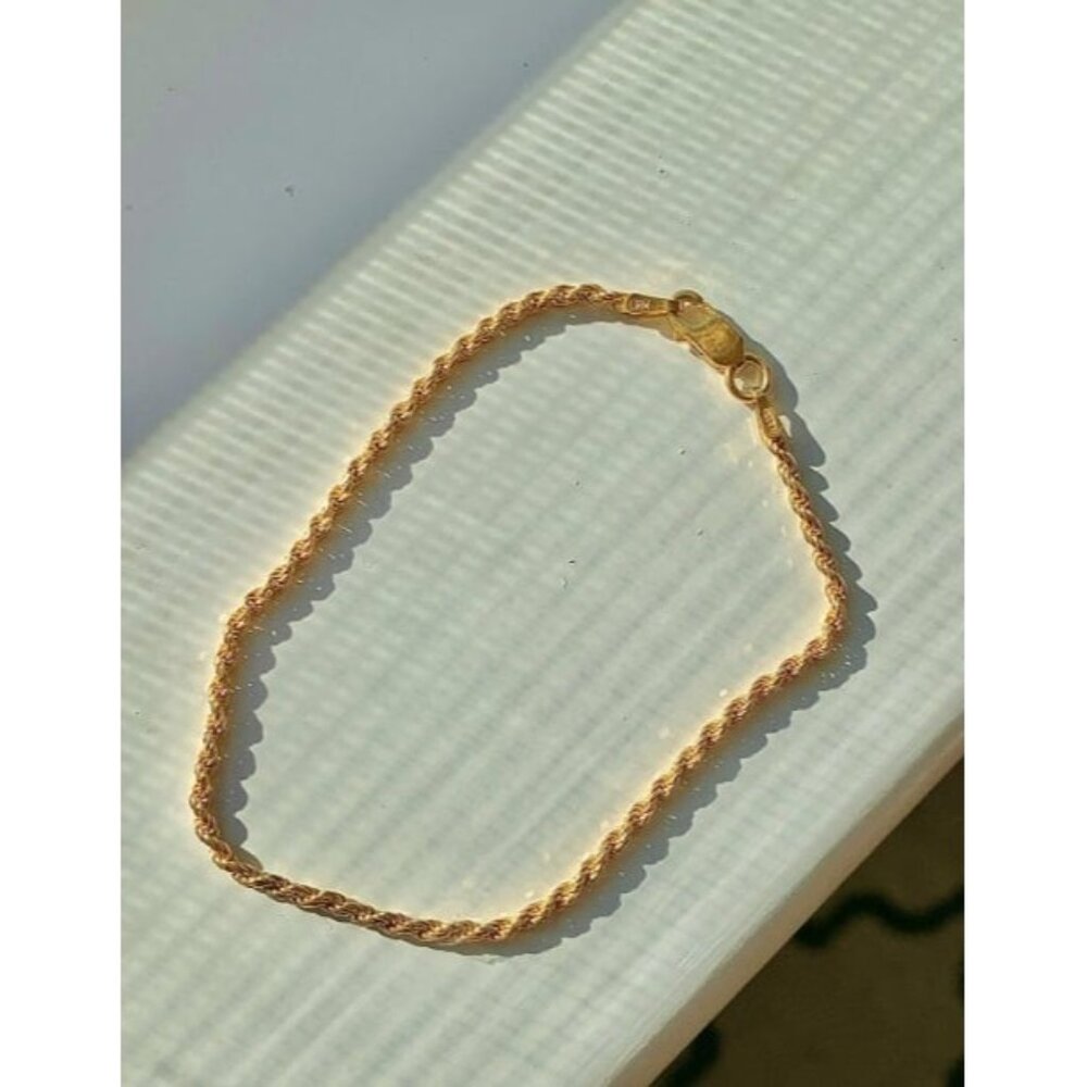 18K Gold Over Sterling Silver Italian 2mm 7in Diamond-Cut Braided Chain Bracelet
